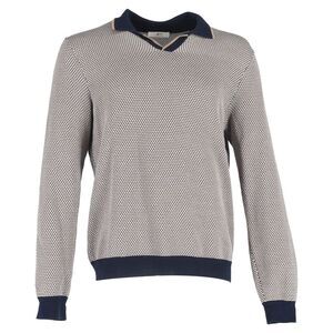 Mr. P. Knitted Open-Collared Sweater  in Blue and Brown Wool